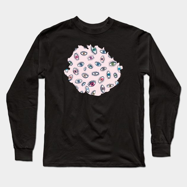 Looking Eyes Pink Long Sleeve T-Shirt by ninoladesign